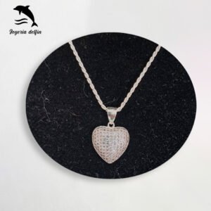 Cadena de plata Turbillon 40 cm y Dije Corazon con Circonias