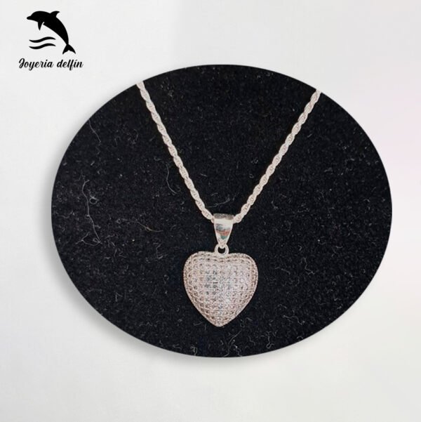 Cadena de plata Turbillon 40 cm y Dije Corazon con Circonias